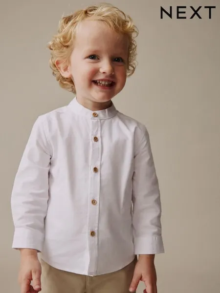 Blue Long Sleeve Grandad Collar Oxford Shirt (3mths-7yrs)