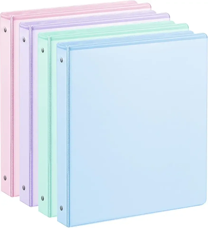 SUIN 1 Inch 3 Ring Binder 4 Pack Pastel Colors, Holds 200 Sheets Letter Size with Pockets for School Office Home