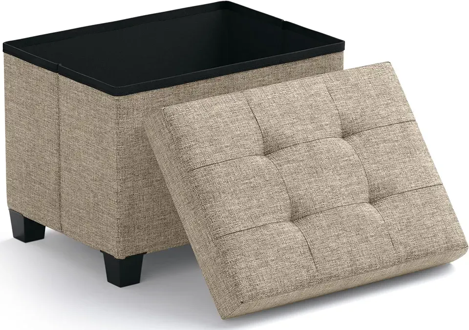 Storage Ottoman Small Rectangle Ottoman with Legs, Foot Rest Stool Seat, Load up to 600 LB, for Living Room, Bedroom, Home Office, Dorm - 12 x 16 x 12, Tan