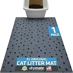 Drymate XL Original Cat Litter Mat, Contains Mess from Box, Protects Floors, Urine-Proof, Machine Washable, Soft on Kitty Paws, Absorbent, Waterproof (USA Made, Recycled Content) (28”x36”)(GreyStripe) Drymate XL Original Cat Litter Mat, Contai…
