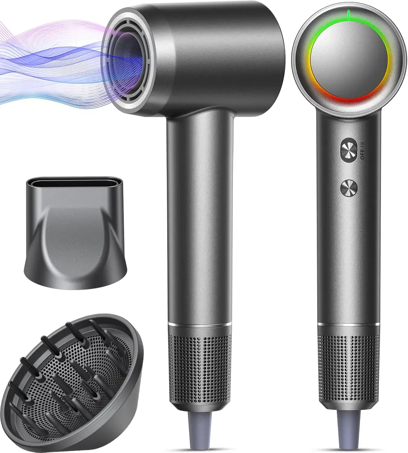 D YＳ０Ｎ Alternative Hair Dryer - 1 Min Fast Drying, High-Speed Blow Dryer with 500 Million Negative Ions, No Heat Damage, Low Noise, Professional Hairdryer with Magnetic Diffuser & Nozzle, Gunmetal