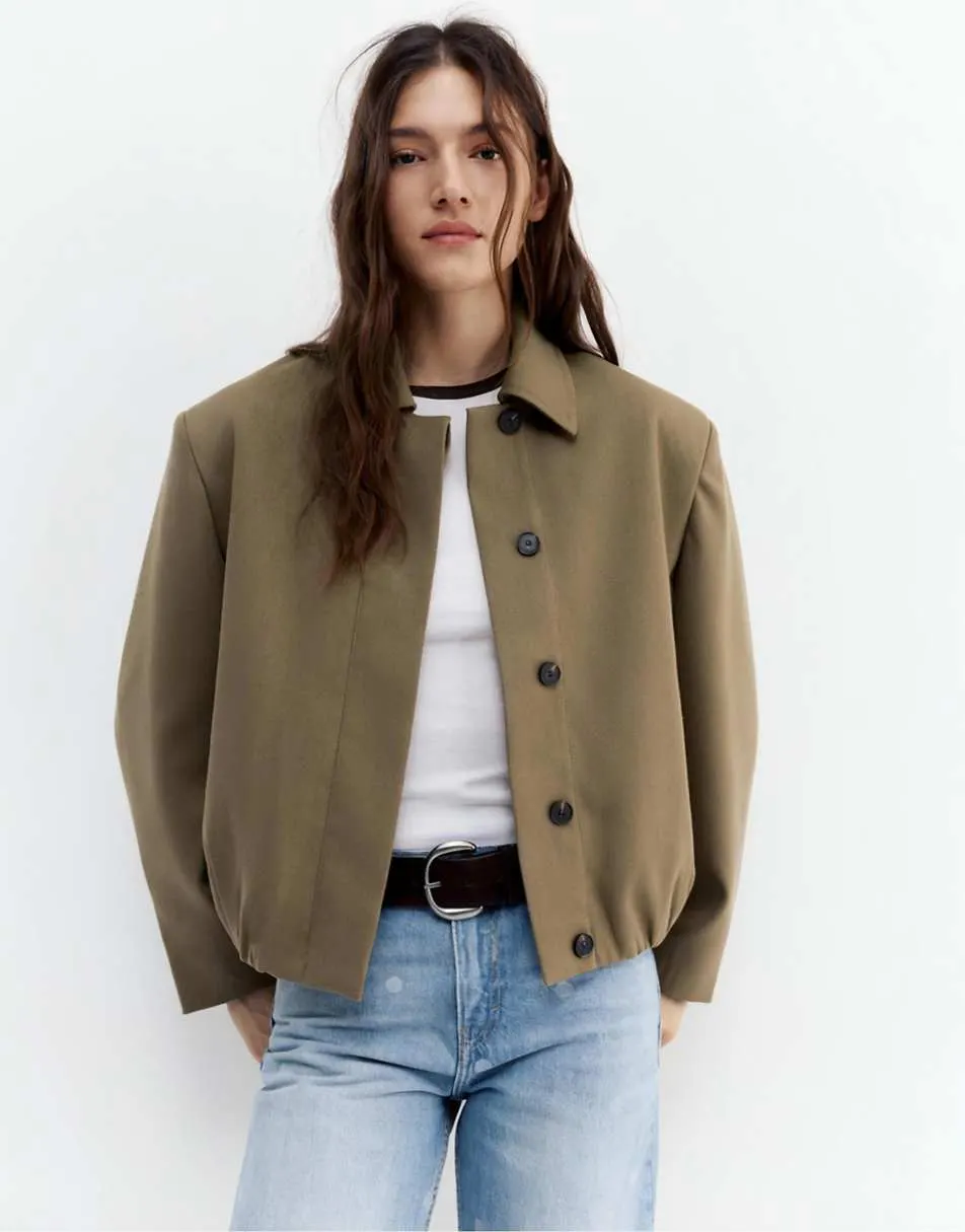 Pull&Bear Tailored fit balloon silhouette jacket in camel