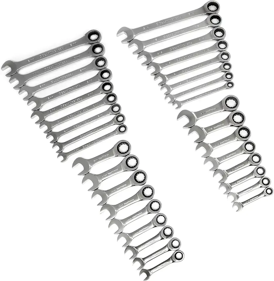 GEARWRENCH 34 Pc. Standard & Stubby Ratcheting Wrench Set, SAE & Metric - 85034