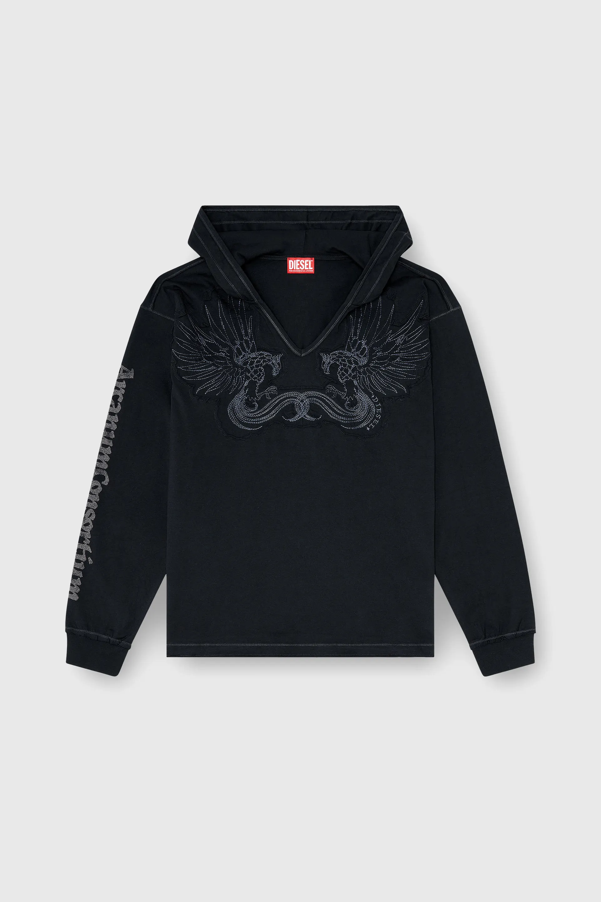 Hoodie with V-neck and embroidered front