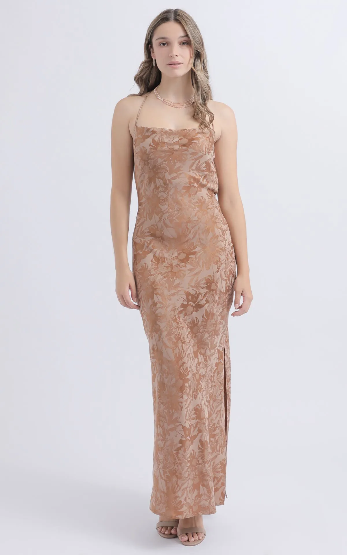 Satin Cowl Cross Back Maxi