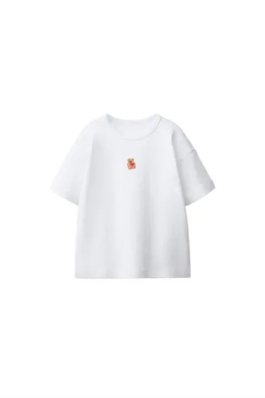 PLAIN T-SHIRT WITH BEAR EMBROIDERY