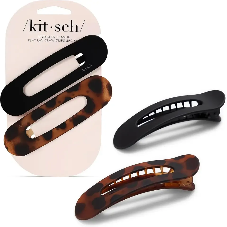 Kitsch Flat Hair Clips for Women - Black & Tortoise, 2pc