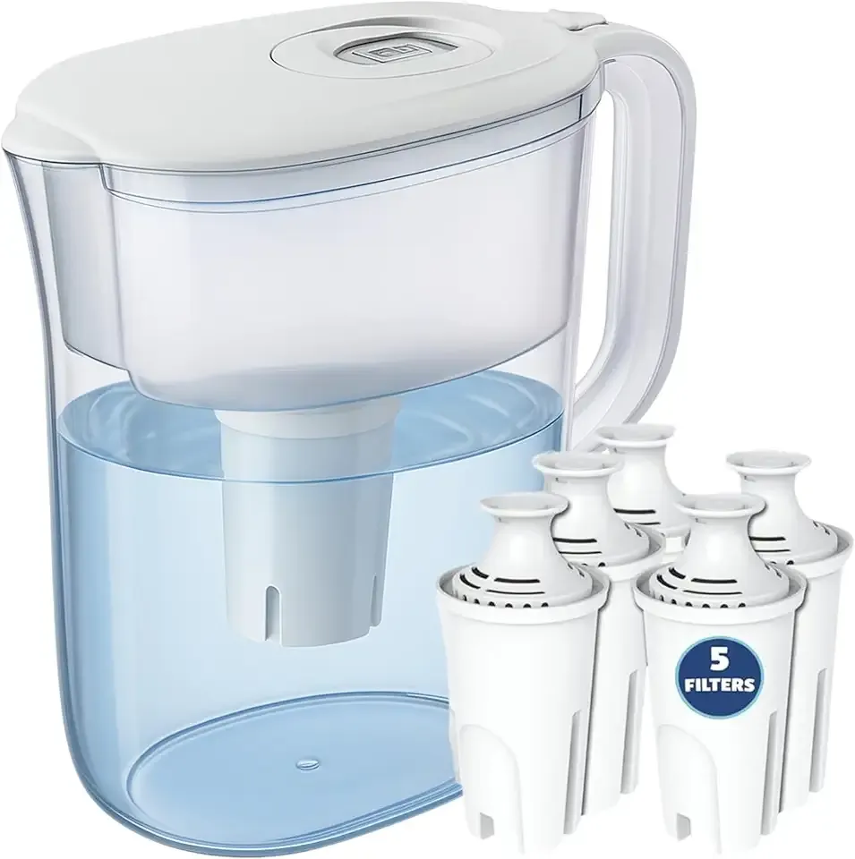 10-Cup Water Filter Pitcher with 5 Replacements & Electronic Change Reminder - Compatible Brita Water Pitcher Brita Filter Replacement