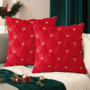 Fundas de cojín navideñas - Juego de 2 fundas de cojín decorativas para interiores - Decoración navideña moderna (rojo, 45 x 45 cm)
