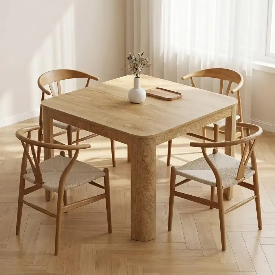 LITTLE TREE Square Dining Table with Rounded Corners, Modern 47" Kitchen Table for 4 People, Space Saving Dining Room Table for Kitchen (Light Walnut, MDF)