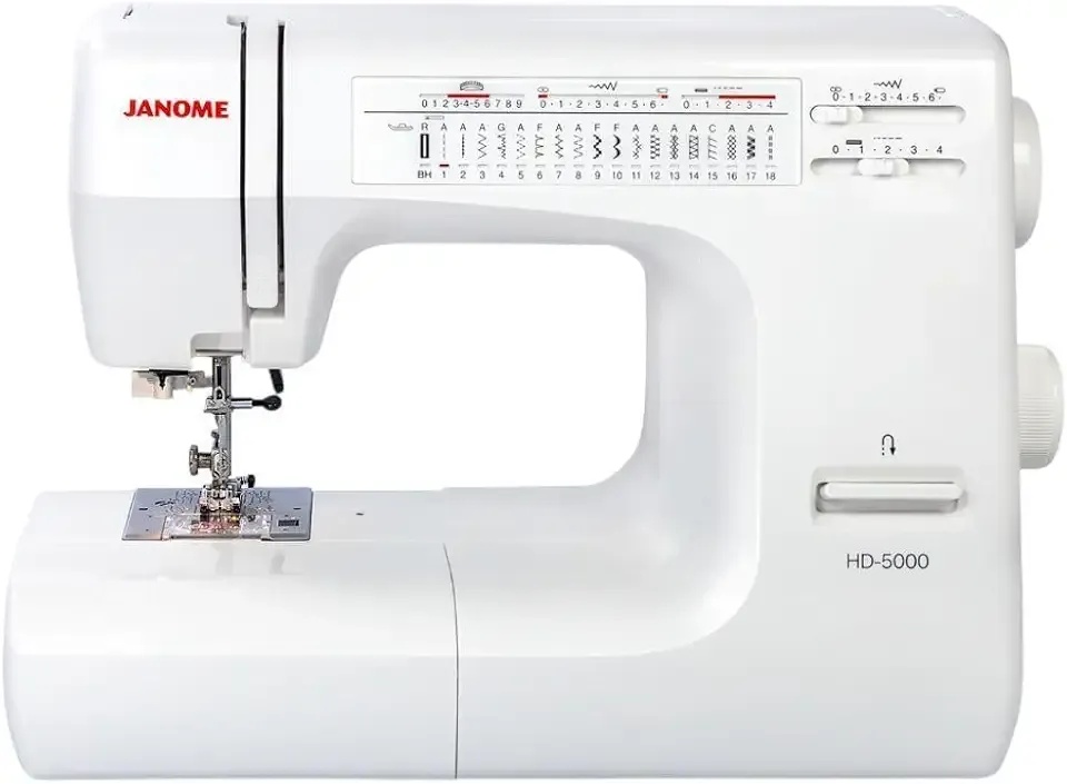 Janome HD5000 Heavy-Duty Sewing Machine for Beginners - Portable Mechanical Sewing Machines with Accessories and Cover, Leather Stitching Machine for Hemming, Clothes, Jeans, Quilting, Upholstery