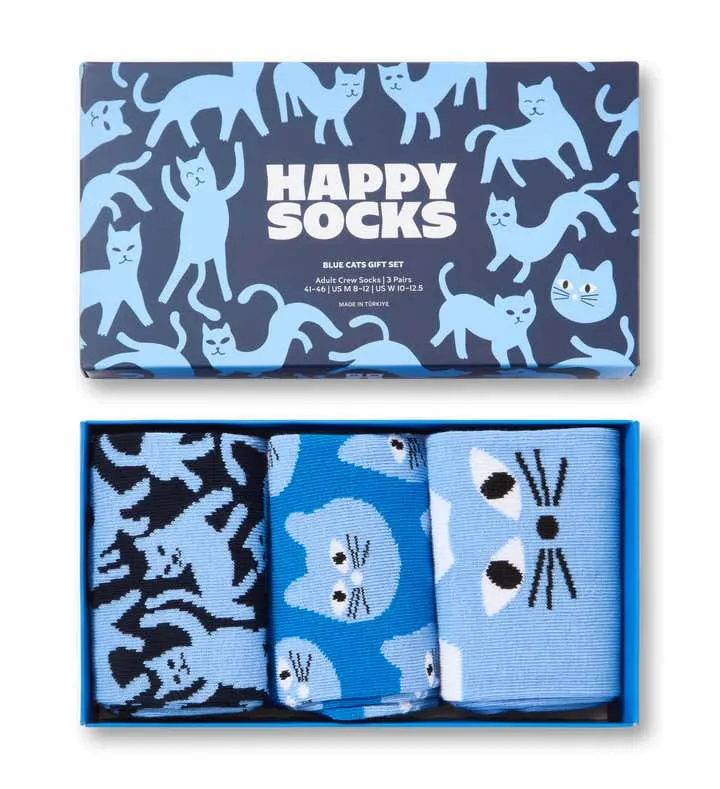 3-Pack Blue Cats Socks Gift Set