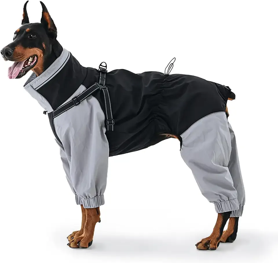 IECOii Dog Raincoat with Built-in Harness, Waterproof & Windproof 4-Leg Rain Jacket with Hidden Hood, Reflective & Adjustable Rain Gear for Medium Large Giant Dogs – Ideal for Outdoor Walking & Hiking