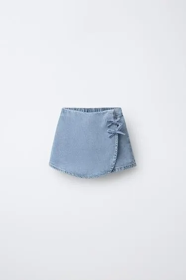 DENIM BERMUDA SKIRT WITH BOWS
