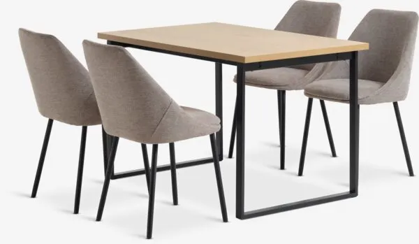 AABENRAA + VELLEV AABENRAA L120 tafel warm eiken + 4 VELLEV stoelen zand/zwart