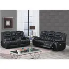 Apex Black Leather Power Reclining Sofa and Loveseat with Drop Down Table, Console and Power Headrests