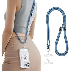 SSLOTSCASE for Phone Lanyard Crossbody with 2X TPU Clear Phone Pads, Flexible Adjustable Anti Theft Neck Strap, Premium Metal Buckles, Skin-Friendly, Universal Wrist Chain for Most Smartphones, Blue