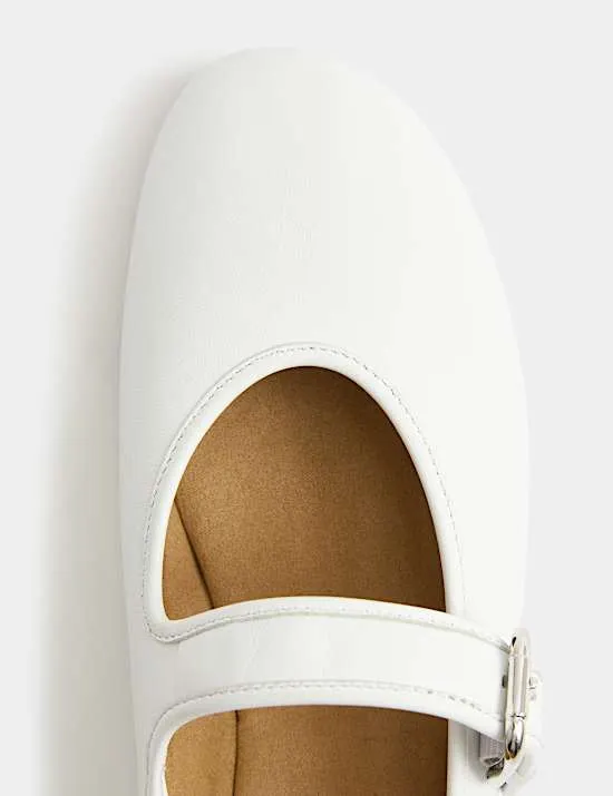 Leather Mary Jane Buckle Flat Ballet Pumps