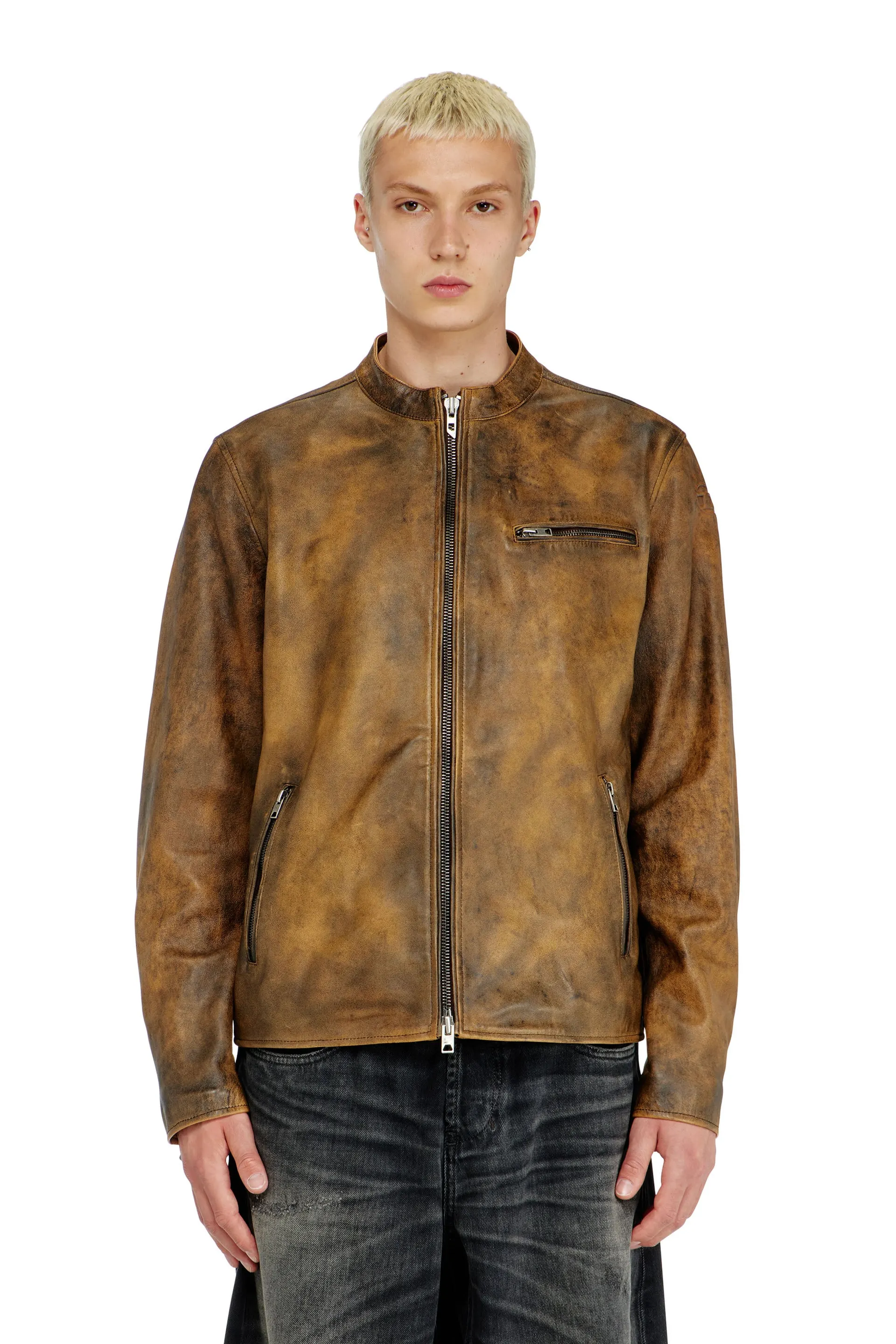 Biker jacket in treated leather