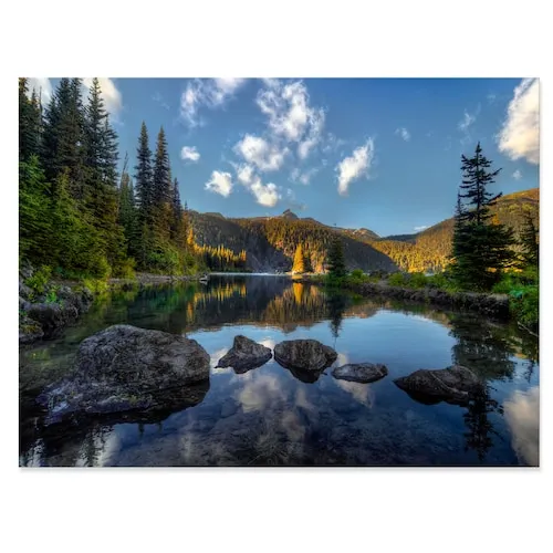 Mountain Lake Surrounded by Trees - Landscape Canvas Art Print - 32x16