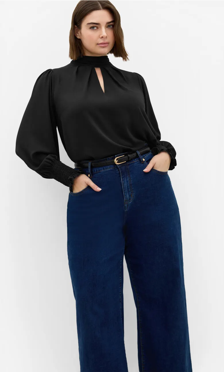 Iris High Neck Long Sleeve Top - black