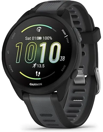 Garmin Forerunner® 165, Running Smartwatch, 43mm, Black | Essential Training & Recovery Features, Built-In GPS for Distance, Pace & Speed, Garmin Coach, Daily Suggested Workouts