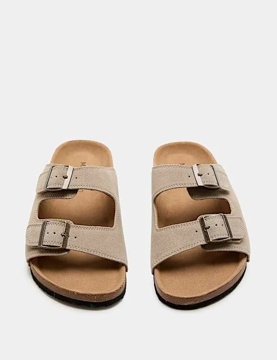 Slippersandalen aus Wildleder mit Korkfußbett