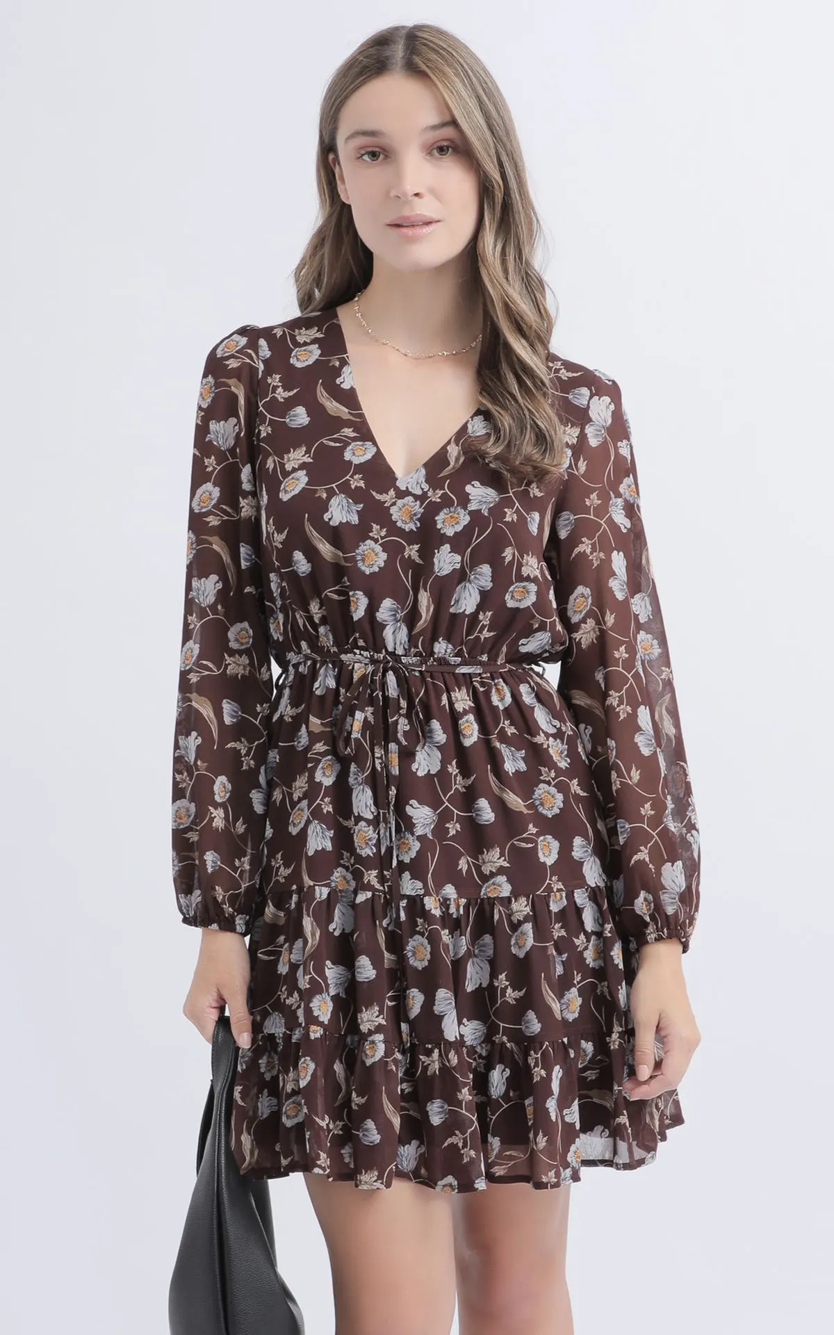 Chiffon Tier Detail LS Dress
