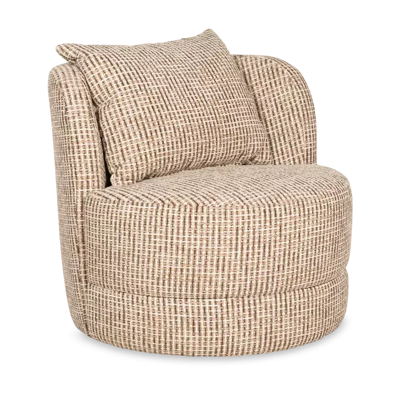 Draaifauteuil Gigi - rond 90 cm - stof Funky Liver - zacht grof geweven