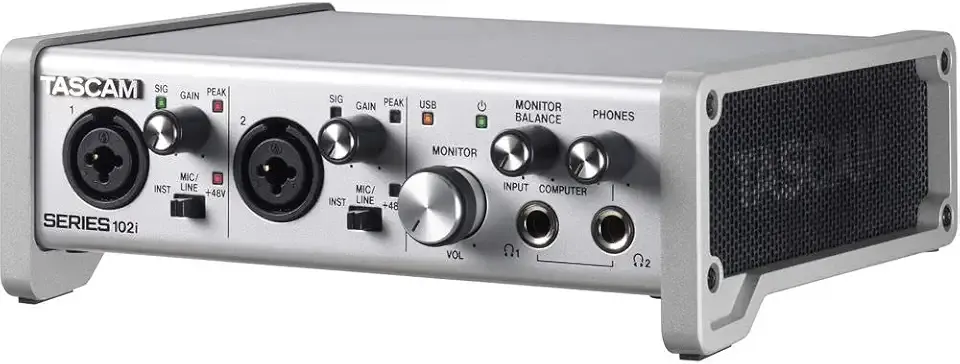 Tascam SERIES 102i 10 IN/2 OUT USB Audio Interface with MIDI, DAW Recording Software for Songwriting, Podcasting, Recording,Silver