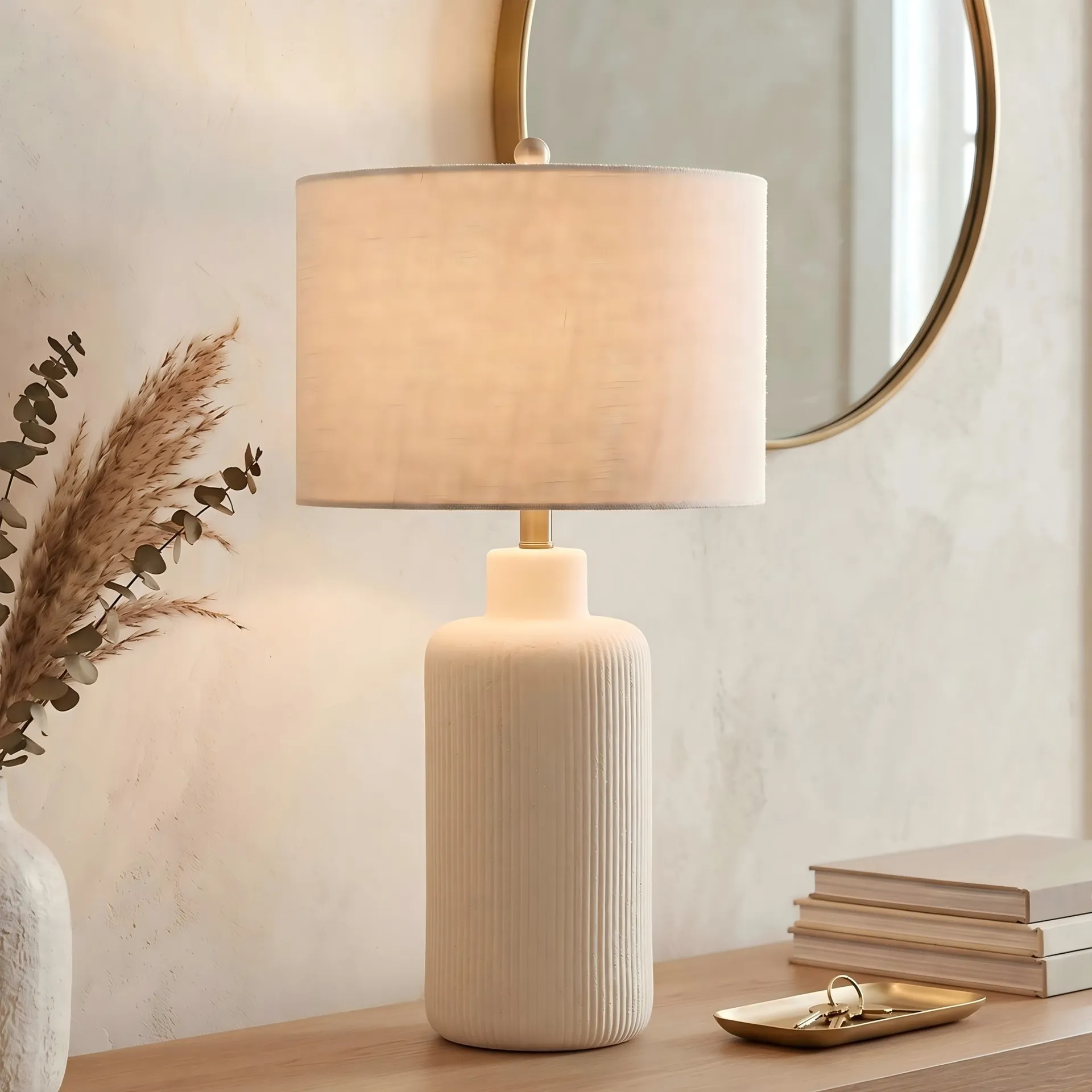 Zella 25-in Rustic White Rotary socket Table Lamp with Linen Shade