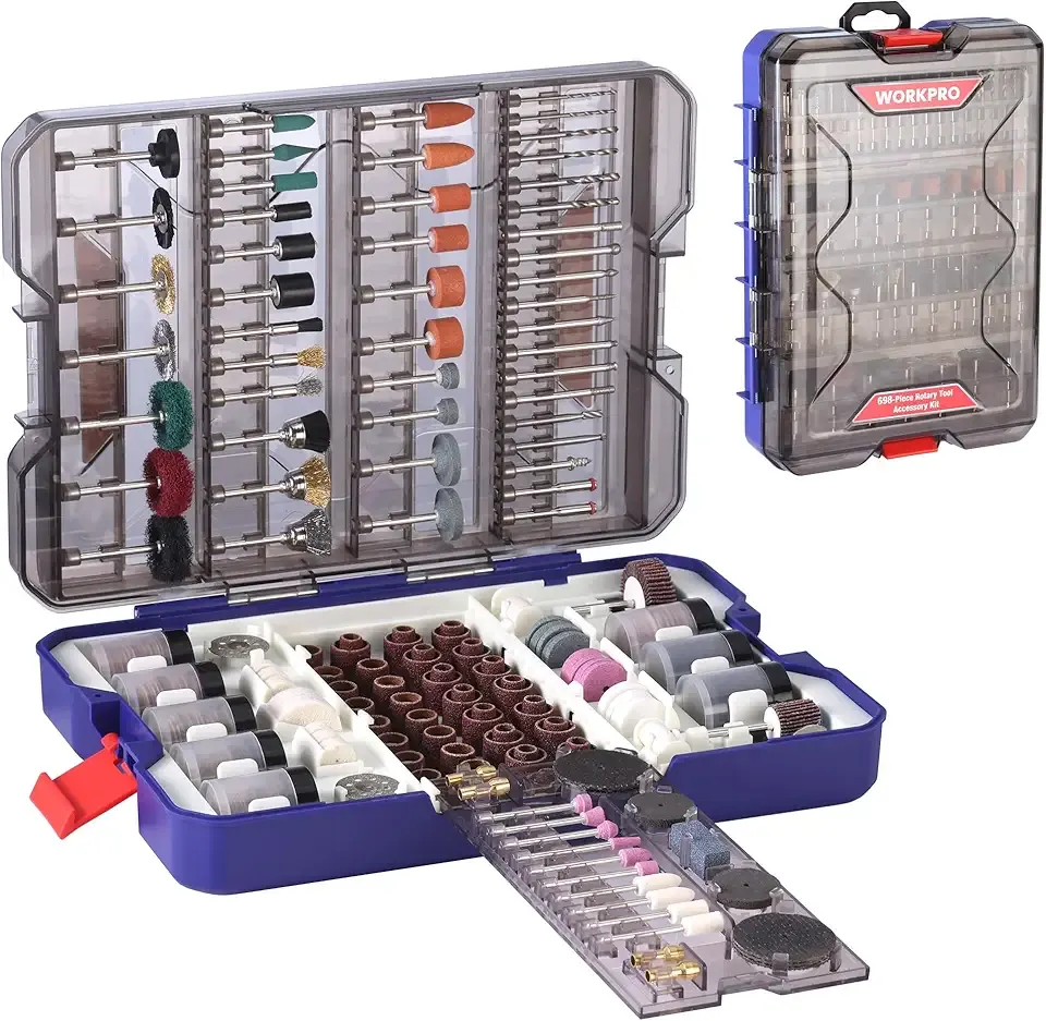 WORKPRO 698-Piece Rotary Tool Accessories Kit, Rotary Tool Bits for Easy Cutting, Grinding, Sanding, Polishing, Cleaning, Drilling, Carving and Engraving