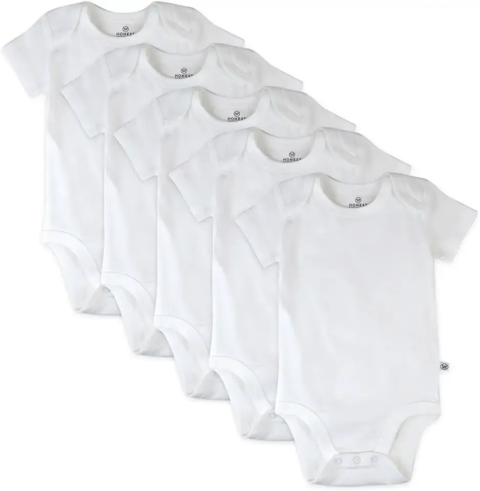 5-Pack Short Sleeve Bodysuits One-Piece 100% Organic Cotton for Infant Baby Boys, Bright White, 0-3 Months