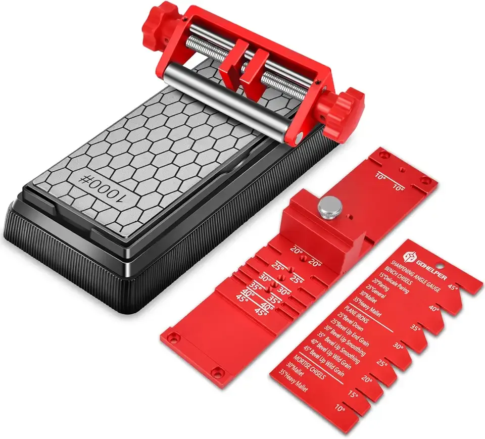 Chisel Sharpening Jig with Diamond Sharpening Stone 400# 1000# Grit, Wood Honing Guide for Chisels and Planes Width 0.1" to 2.8" with Sharpening Angle Fixture, Angle Gauge from 10° to 45°