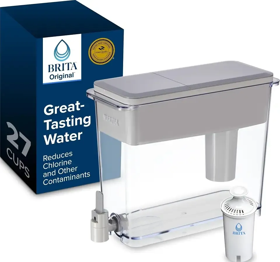 Brita X-Large 27 Cup Water Dispenser, Includes 1 Filter, Gray | WQA and NSF/ANSI Certified, Reduces Chlorine, Copper, Mercury & Cadmium, Lasts 2 Months, Household Essential