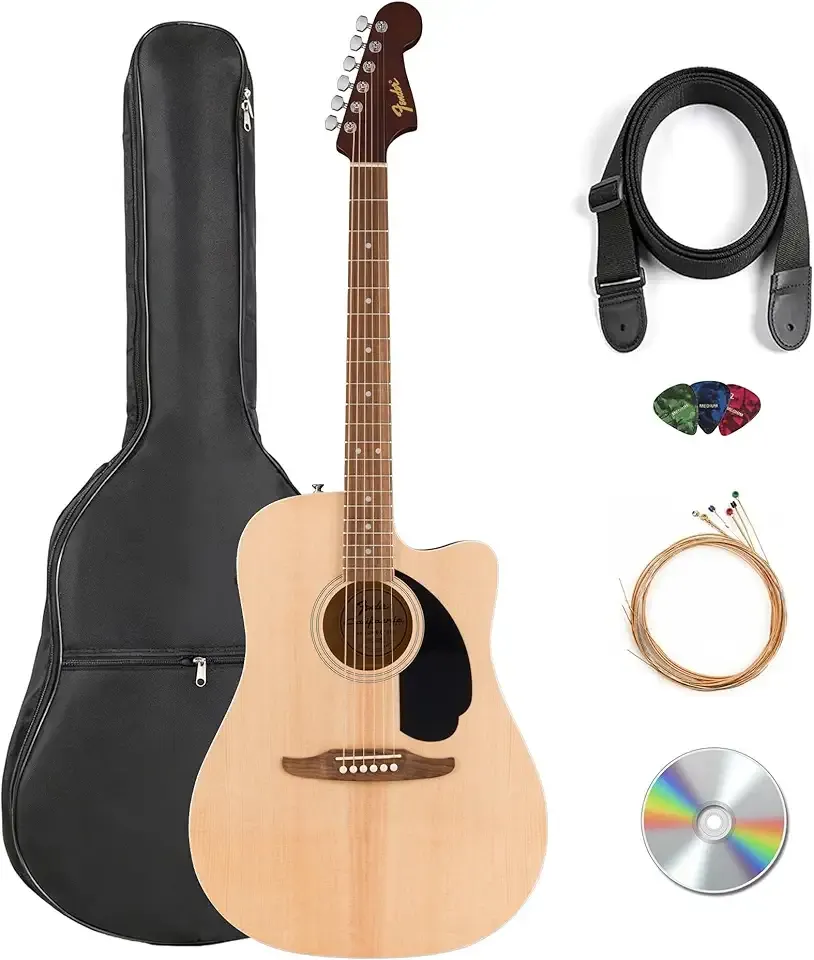Fender California Redondo CE Dreadnought Acoustic-Electric Guitar - Natural Bundle with Gig Bag, Strap, Strings, Picks, and Austin Bazaar Instructional Video