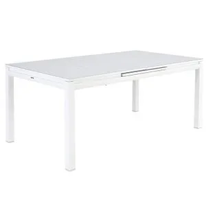 Tavolo da giardino allungabile Odyssea II NATERIAL in alluminio bianco con piano in vetro per 6 persone 180/240x100cm