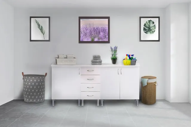 Mueble lavadero en kit Basic New blanco 180cm con 3 muebles bajos