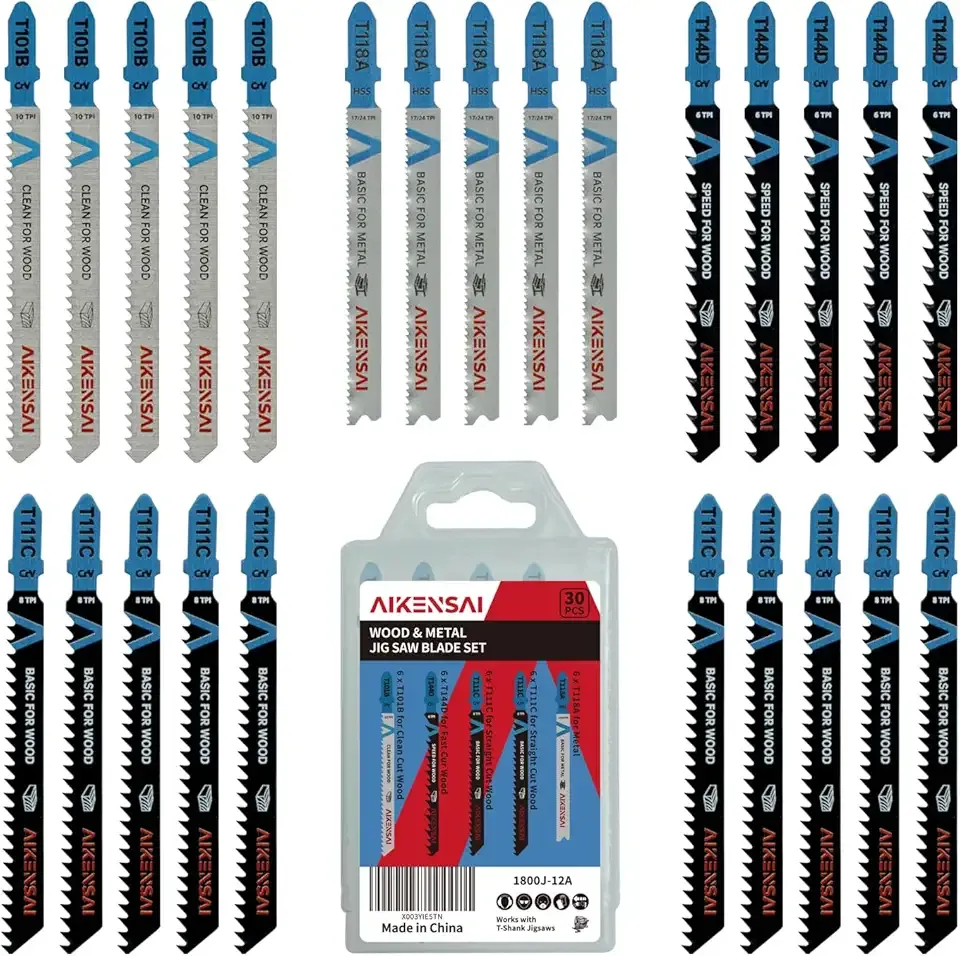 30-Piece T101B T144D T111C T118A Jigsaw Blades T Shank for Wood Plastic Metal Assorted Jig Saw Blade Set Compatible with RYOBI Milwaukee Makita Bosch DeWalt etc