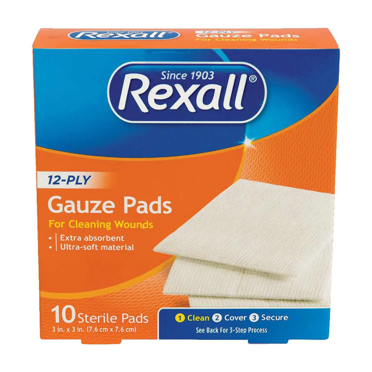 Rexall 12-Ply Gauze Pads, 3 in x 3 in, 10 ct