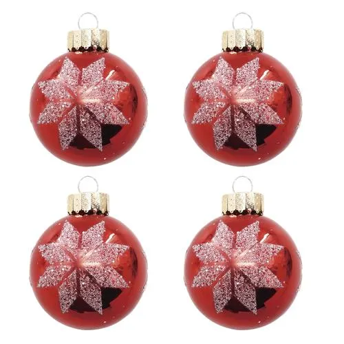 Enchanted Forest® 2.75" Red with White Glitter Snowflakes Glass Ornaments - 4 Pack