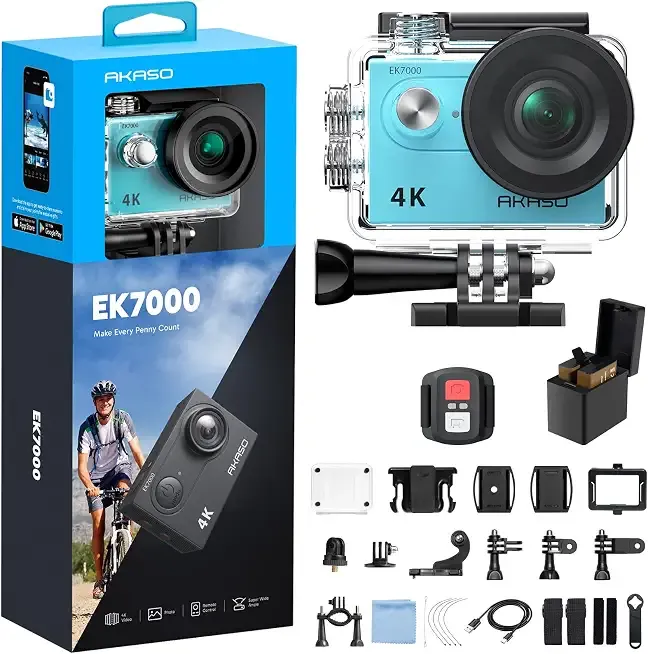 EK7000 4K30FPS 20MP WiFi Action Camera with EIS Ultra HD 131FT Waterproof Underwater Camera Remote Control 4X Zoom Support External Microphone Blue