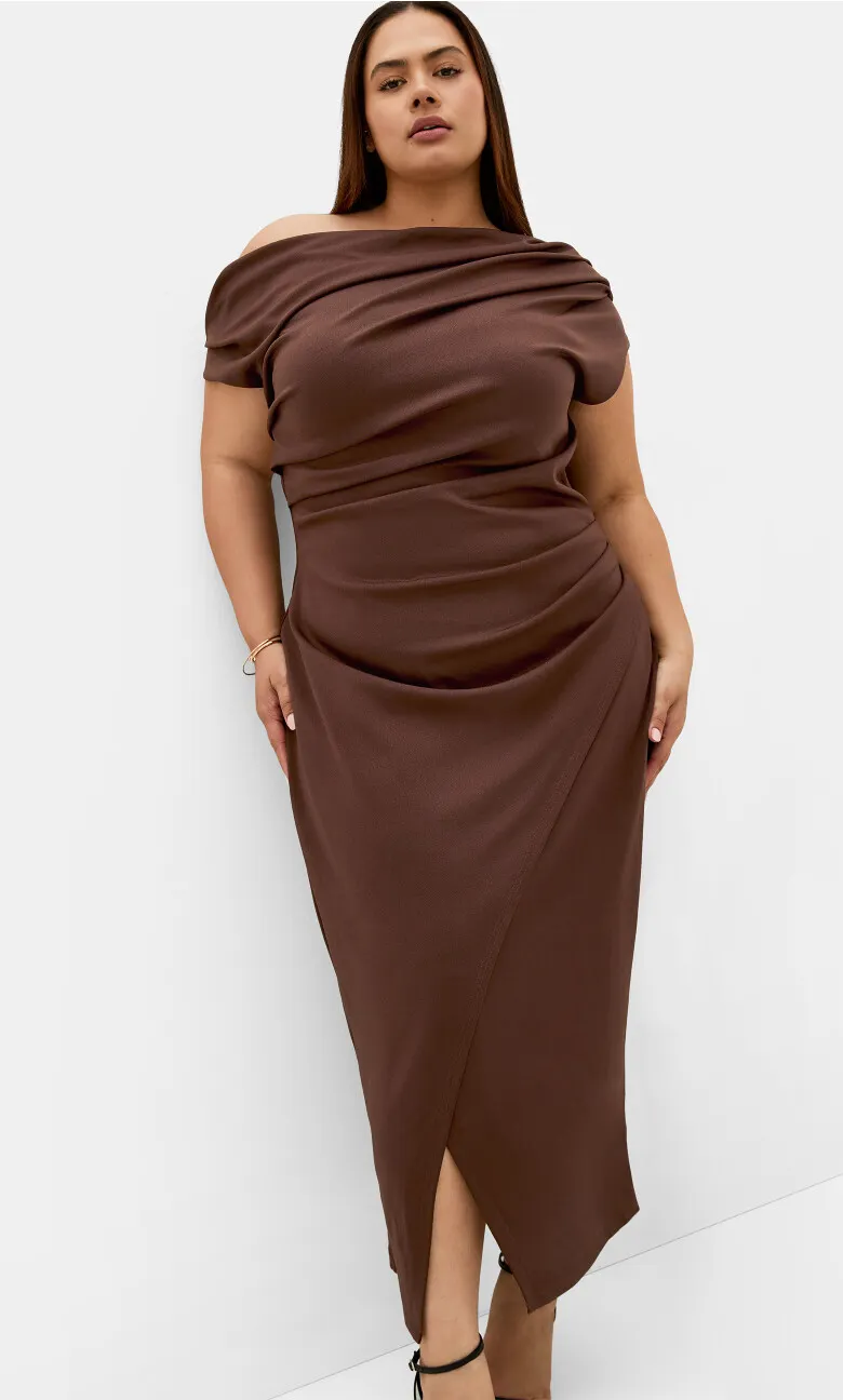 Sassy Off Shoulder Dress - espresso