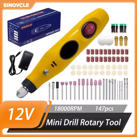 Sinovcle 12V Mini Drill Rotary Tool Set 147PCS 18000RPM Support EU/US/UK Plug Drilling Polishing Cutting Tools