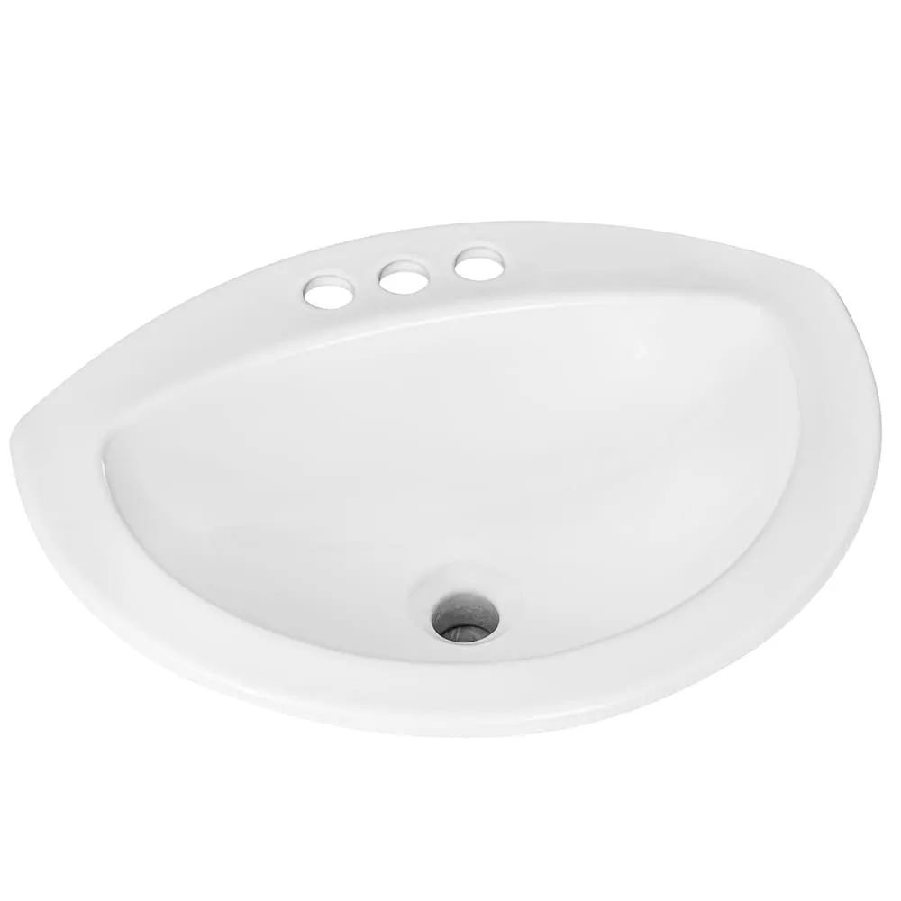 Glacier Bay Semi-Oval Drop-in Sink with 4-inch Centre Drilling in White