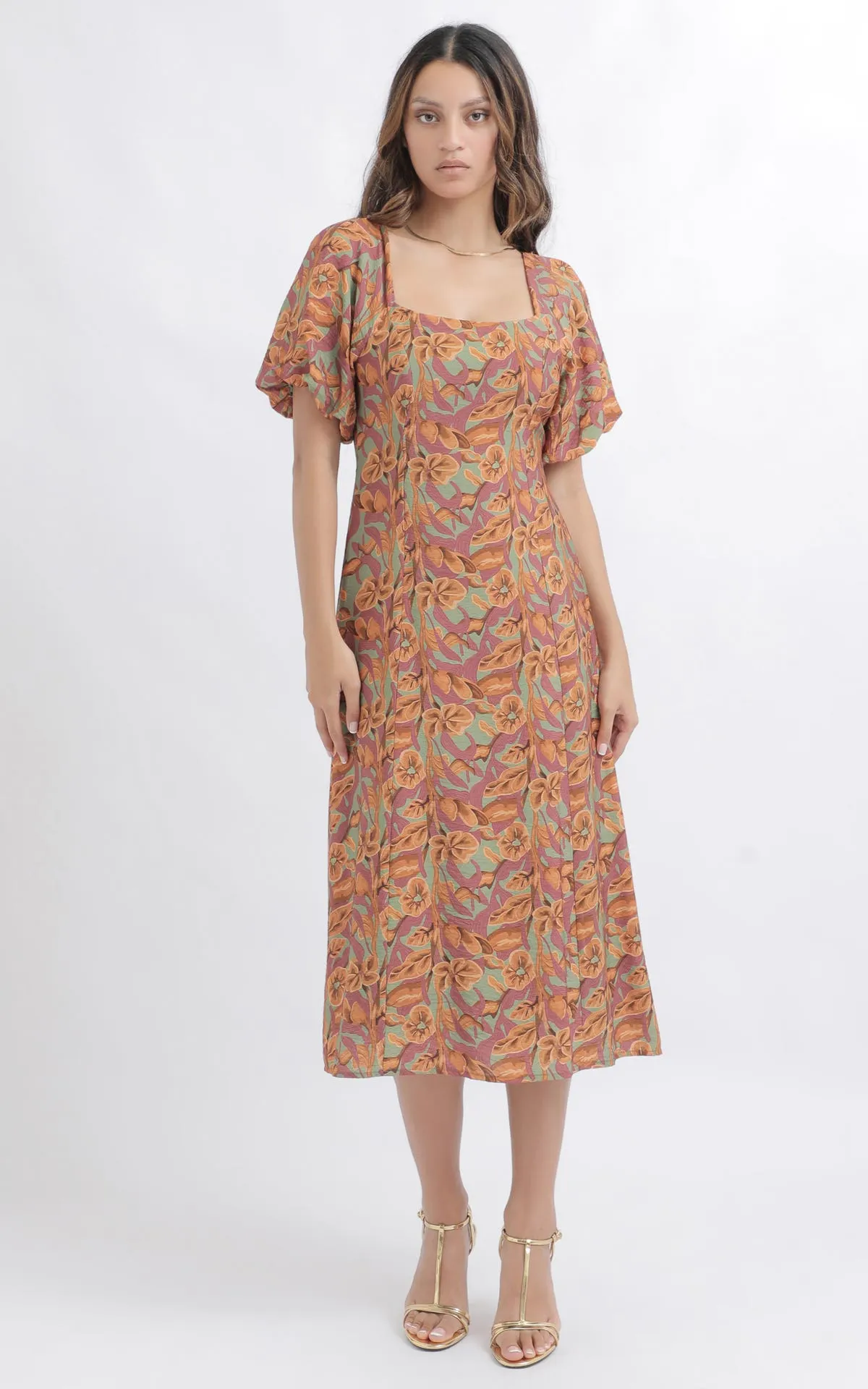 Voile Square Neck Midi Dress