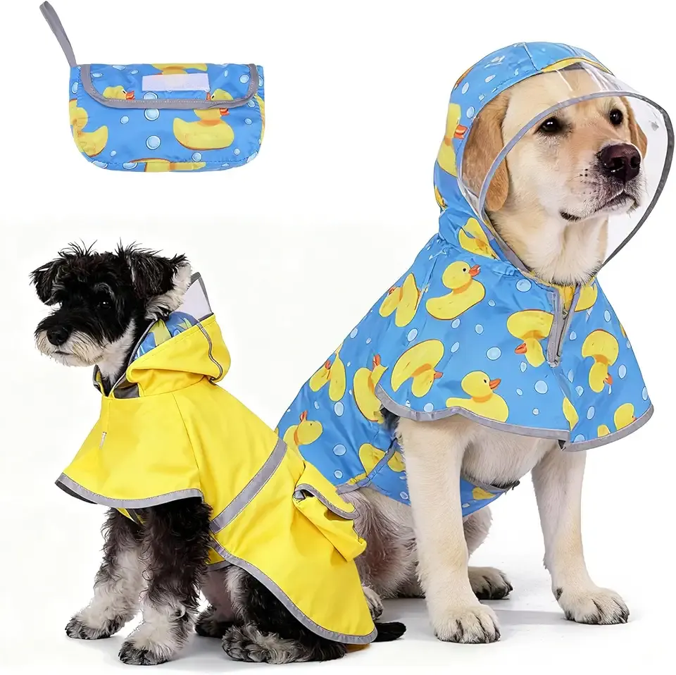 KOOLTAIL Dog Raincoats for Medium Small Dogs, Reversible Pet Rain Jacket Coat, Waterproof Reflective Puppy Poncho with Leash Hole, Adjustable Clear Hooded Double Layer with Easy Storage Pocket, M