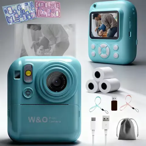 Instant Print Camera Digital Camera With 3 Rolls Print Paper, 1080P HD Ditigal Camera 2.4 Inch Screen, Selfie Video Camera, USB Cable/Color Pen/Bag/ Included, electronics，Small For Boys Girls Teens Students Seniors，Christmas, Halloween, Thanksgiving Gifts