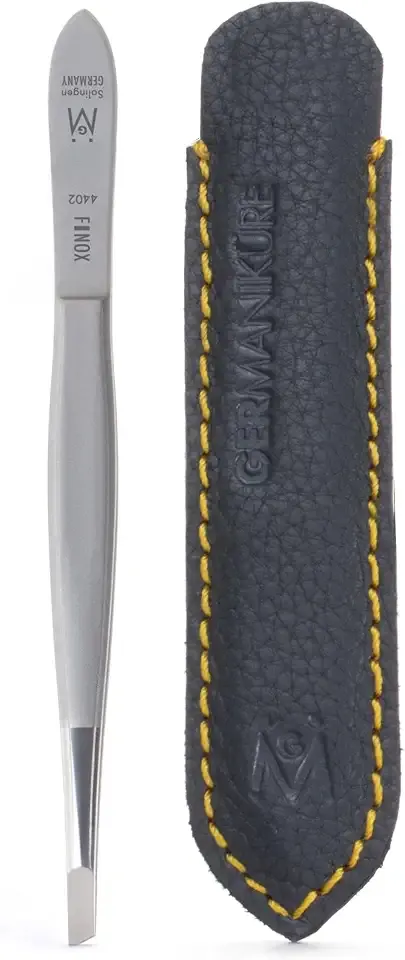 GERMANIKURE Slanted Tweezers in Leather Case - Made in Solingen Germany