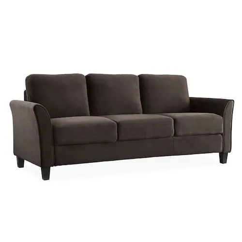 Lifestyle Solutions Wester 3-Seat Curved Arm Microfiber Sofa, Coffee